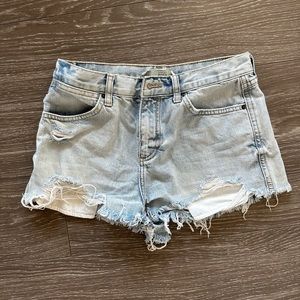 Topshop Rosa Moto Denim Light Wash Shorts Frayed size US 4